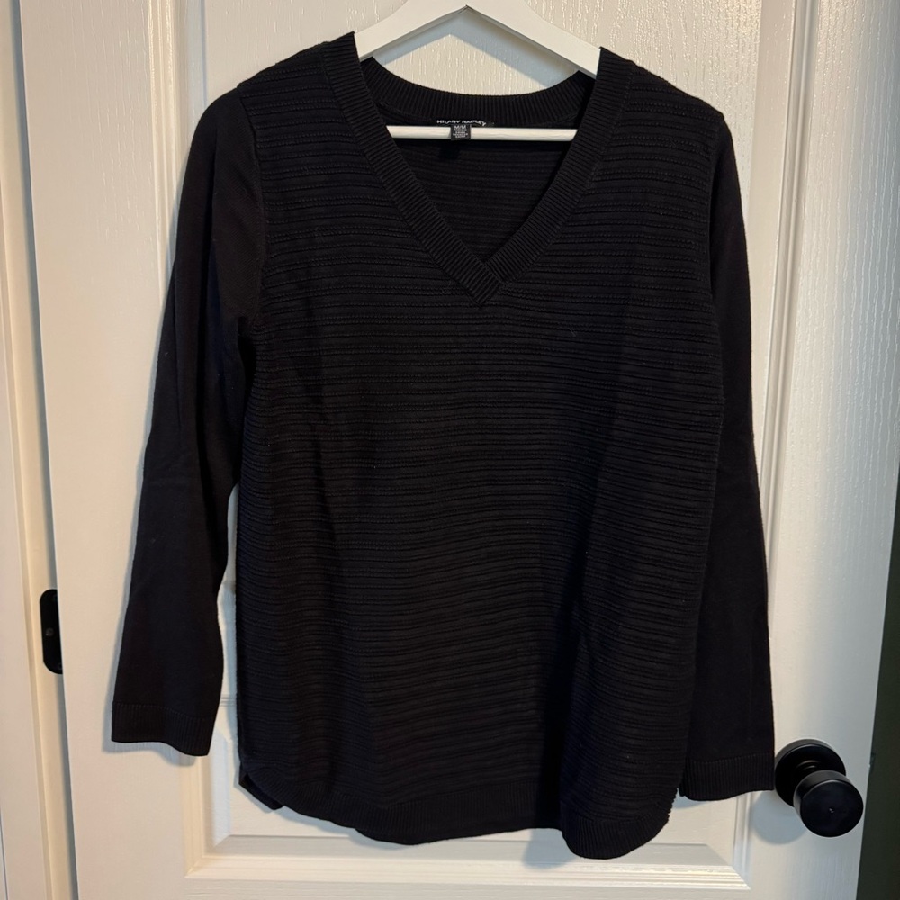 Hilary Radley Black Textured V-Neck Blouse